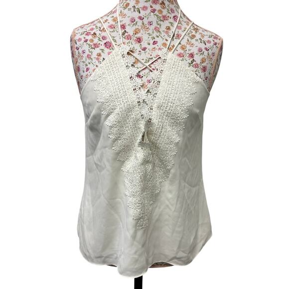 🤍 WAYF Lace Trim Halter Top M – Cream Boho Festival Y2K Cami - Picture 1 of 6